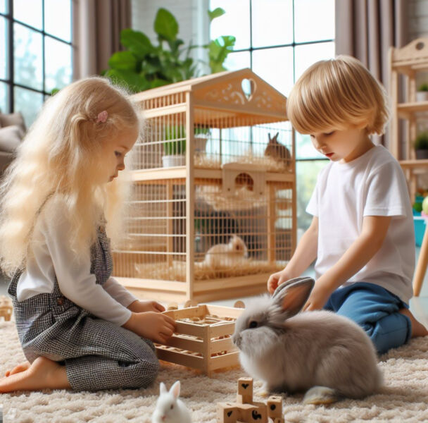 ninos con conejos jugando