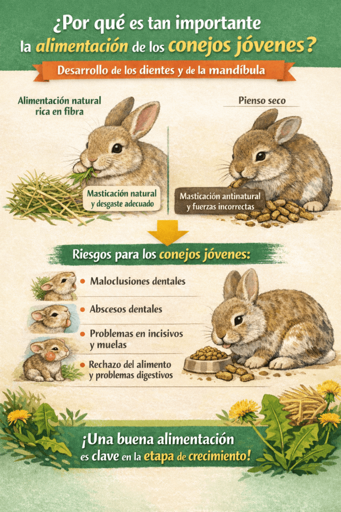 Alimento natural para conejos jóvenes, rico en fibra y adecuado para su crecimiento saludable.